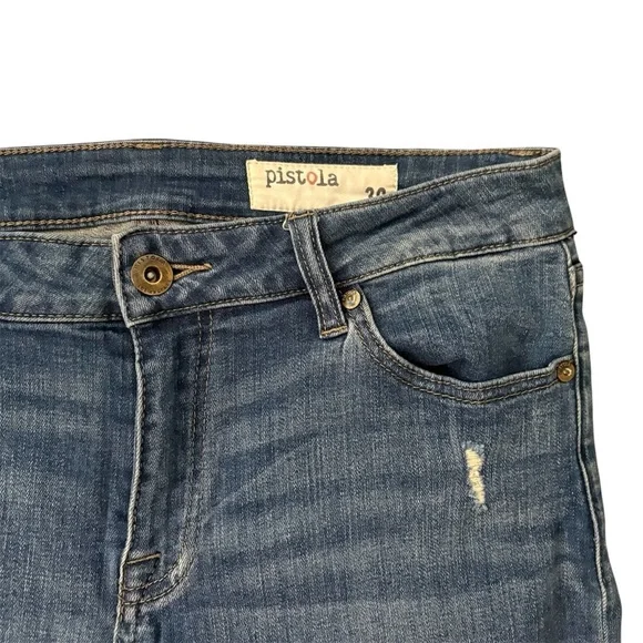 PISTOLA Anais Ankle Zip Skinny Jeans Blue Denim Distressed Pockets Size 30 - Picture 3 of 9